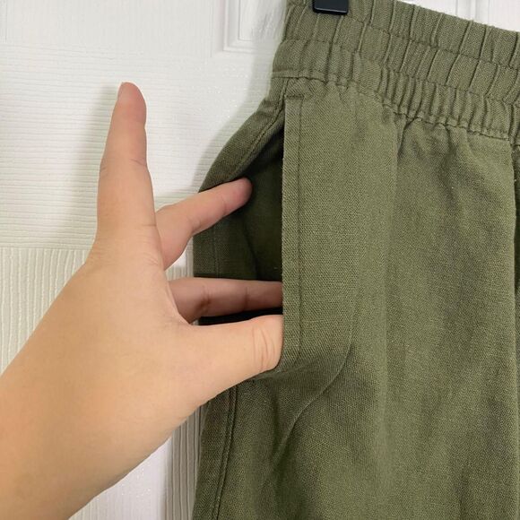 Old Navy Khaki Green Wide Straight Leg Casual Minimalist Elegant Linen Pants M - Picture 5 of 8